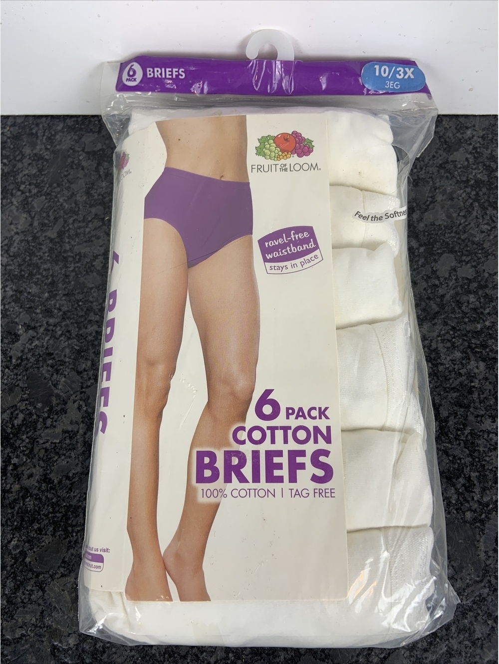 Fruit of the Loom 10/3X Cotton Tag Free White Briefs 6 Pack New In Package